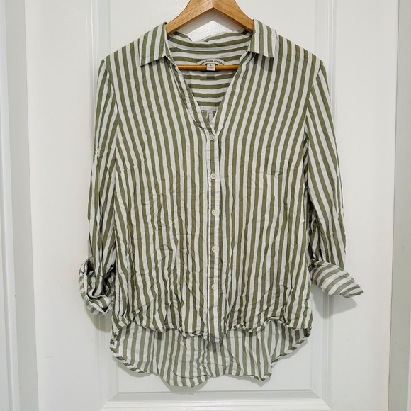 Alexander Jordan | Women’s Size Large White Green Stripe Long Sleeve Button Up - Picture 6 of 6